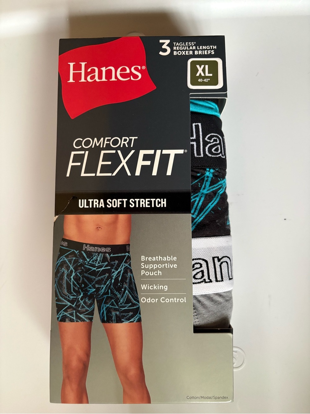 NEW Hanes FlexFit Boxer Briefs 3-Pack - Black, Teal, White, Gray